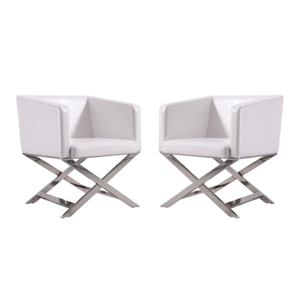 Manhattan Comfort Hollywood Lounge Accent Chair in White and Polished Chrome, PK2 2-AC050-WH - main